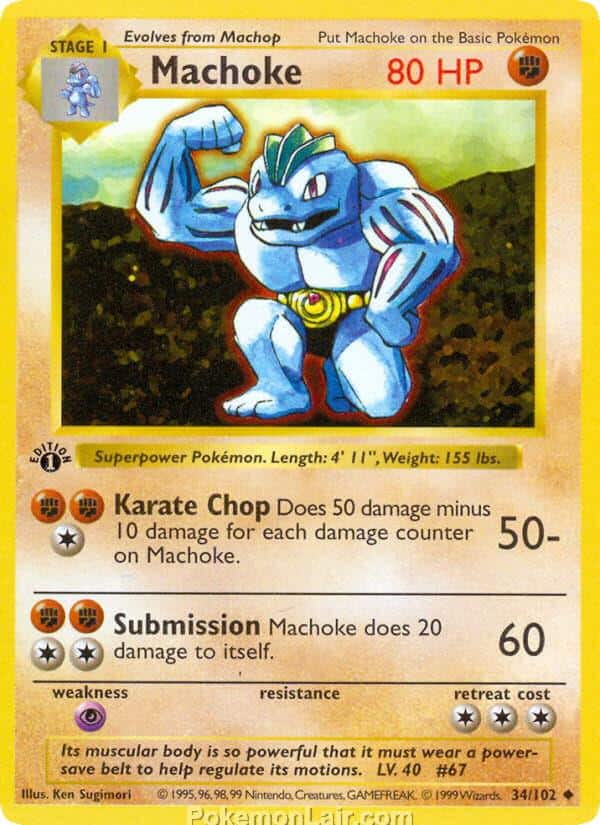 1999 Pokemon Trading Card Game Base Price List 34 Machoke