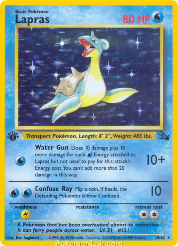 1999 Pokemon Trading Card Game Fossil Price List 10 Lapras