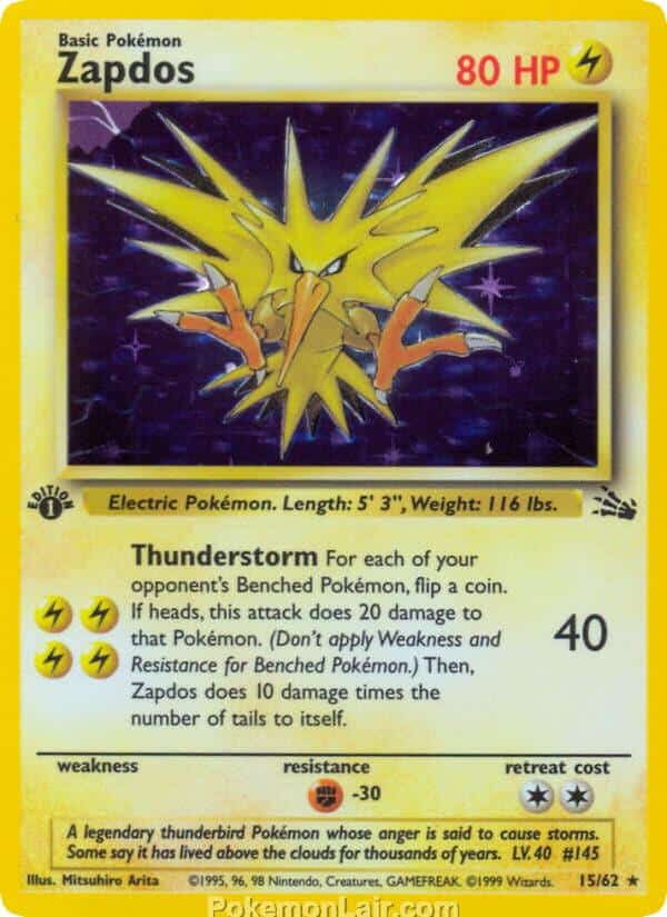 1999 Pokemon Trading Card Game Fossil Price List 15 Zapdos