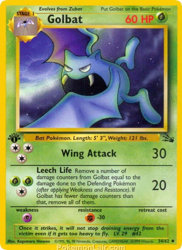 1999 Pokemon Trading Card Game Fossil Price List 34 Golbat