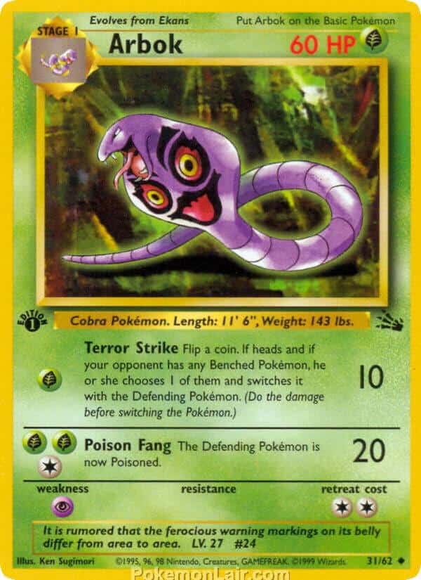 1999 Pokémon TCG Fossil Set - 31 - Arbok