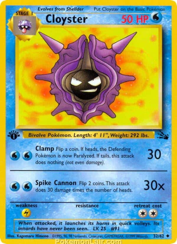 1999 Pokémon TCG Fossil Set - 32 - Cloyster