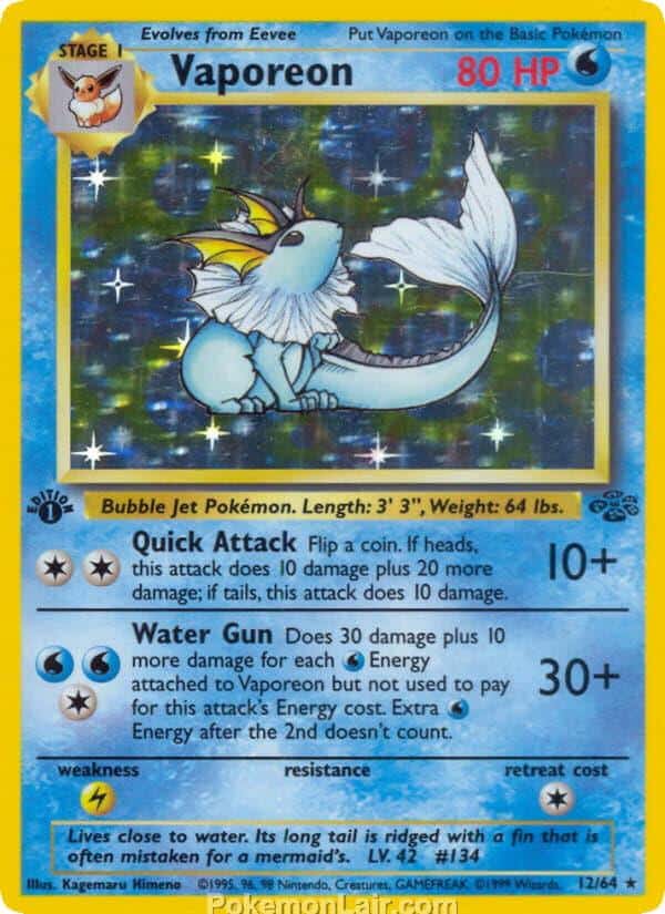 1999 Pokémon TCG Jungle Set - 12 - Vaporeon