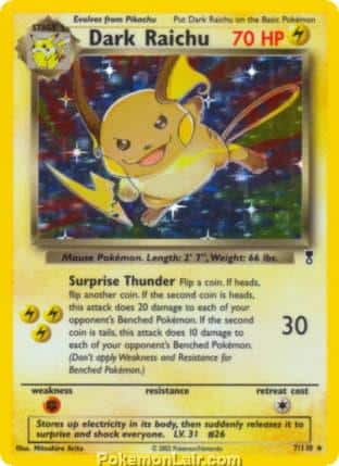 2002 Pokemon Trading Card Game Legendary Collection Set 7 Dark Raichu