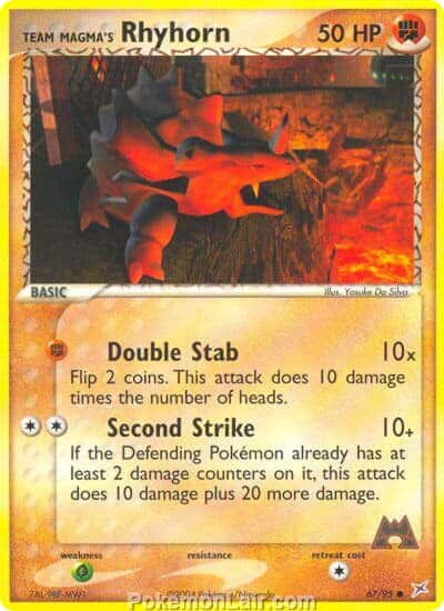 2004 Pokemon Trading Card Game EX Team Magma VS Team Aqua Set 67 Team Magmas Rhyhorn