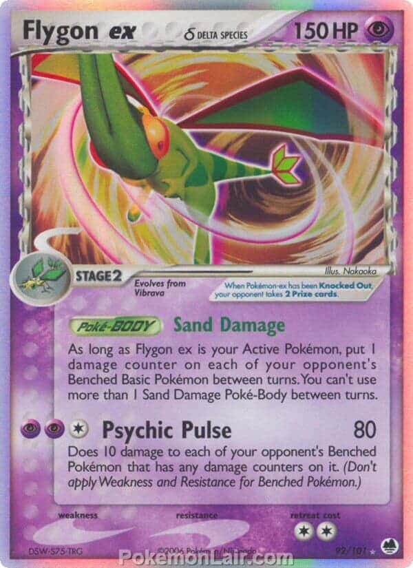 2006 Pokemon Trading Card Game EX Dragon Frontiers Price List – 92 Flygon EX Delta Species