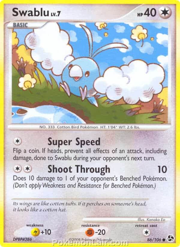 2008 Pokemon Trading Card Game Diamond and Pearl Great Encounters Price List – 86 Swablu