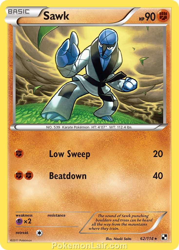 2011 Pokemon Trading Card Game Black and White Price List –62 Sawk