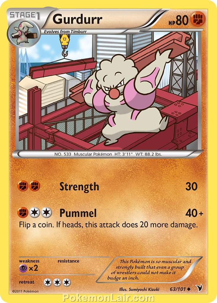 2011 Pokemon Trading Card Game Noble Victories Price List – 63 Gurdurr