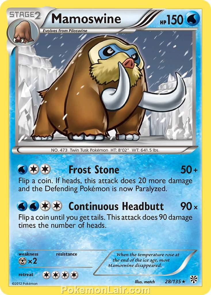 2013 Pokemon Trading Card Game Plasma Storm Price List – 28 Mamoswine