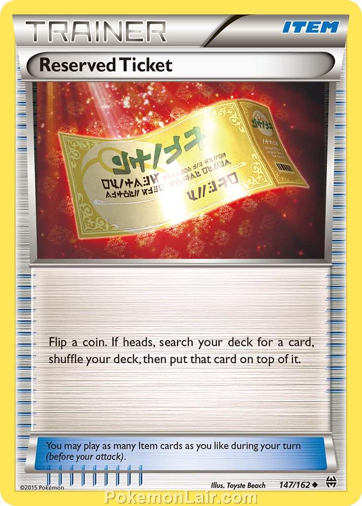 2015 Pokemon Trading Card Game BREAKthrough Price List – 147 Reserved Ticket