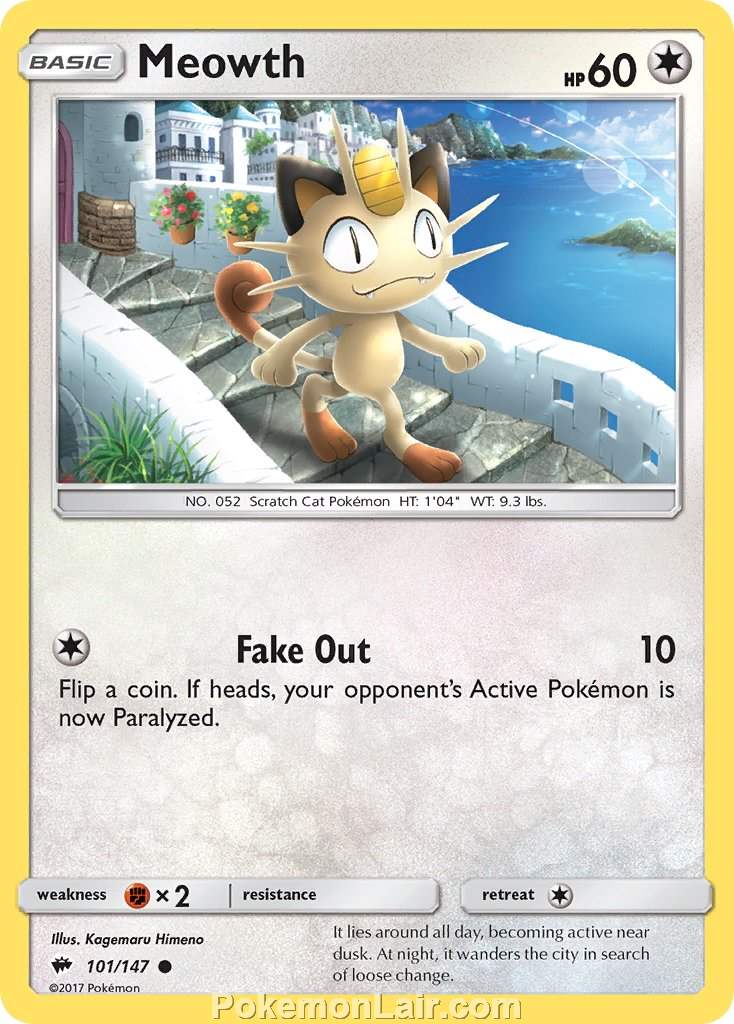 2017 Pokemon Trading Card Game Burning Shadows Price List – 101 Meowth