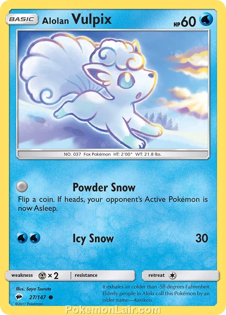 2017 Pokemon Trading Card Game Burning Shadows Price List – 27 Alolan Vulpix