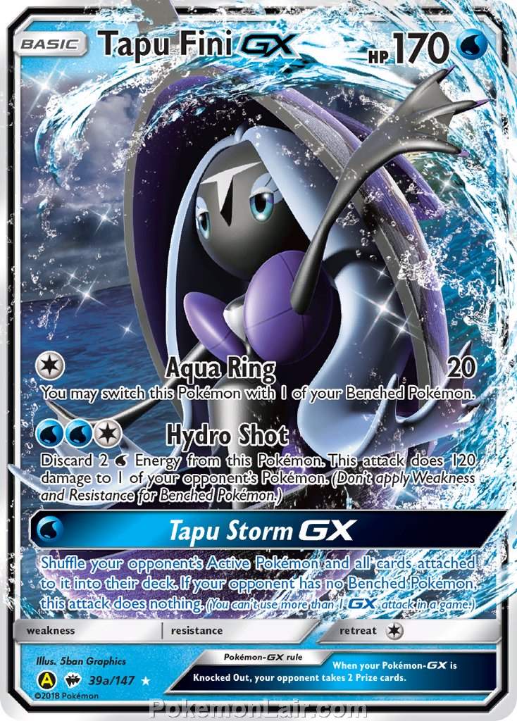 2017 Pokemon Trading Card Game Burning Shadows Price List – 39a Tapu Fini GX