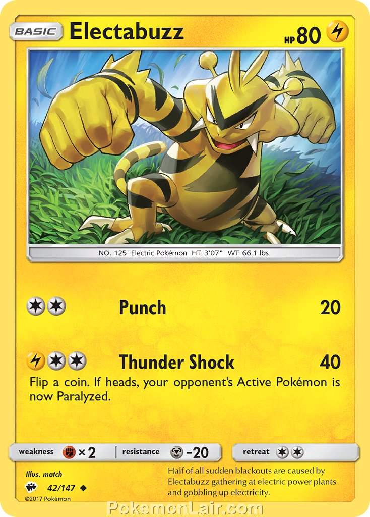 2017 Pokemon Trading Card Game Burning Shadows Price List – 42 Electabuzz