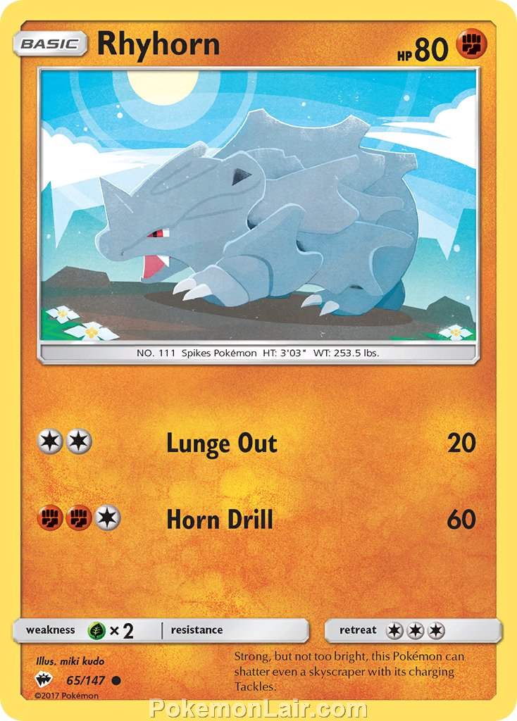 2017 Pokemon Trading Card Game Burning Shadows Price List – 65 Rhyhorn