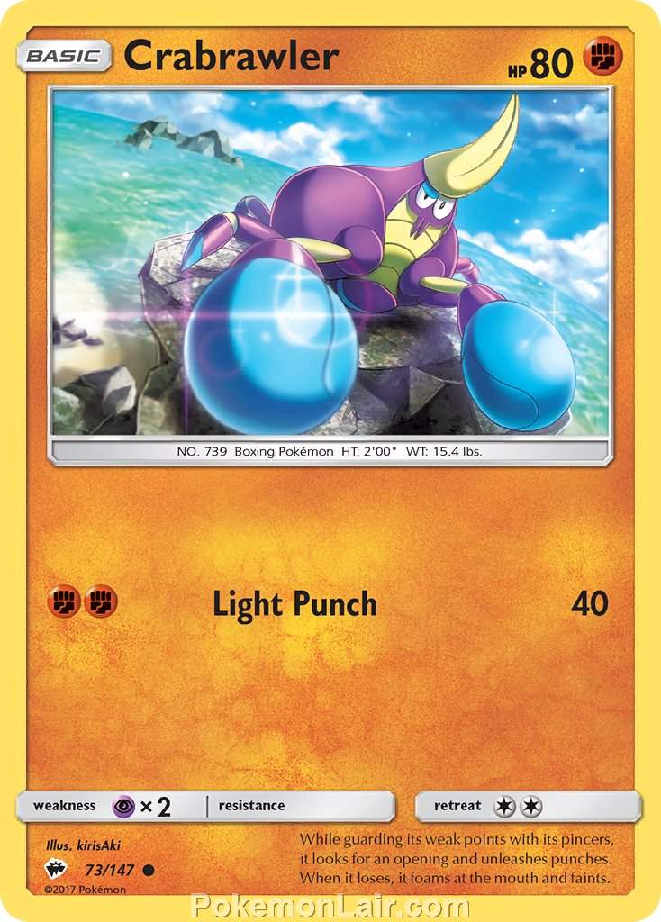 2017 Pokemon Trading Card Game Burning Shadows Price List – 73 Crabrawler