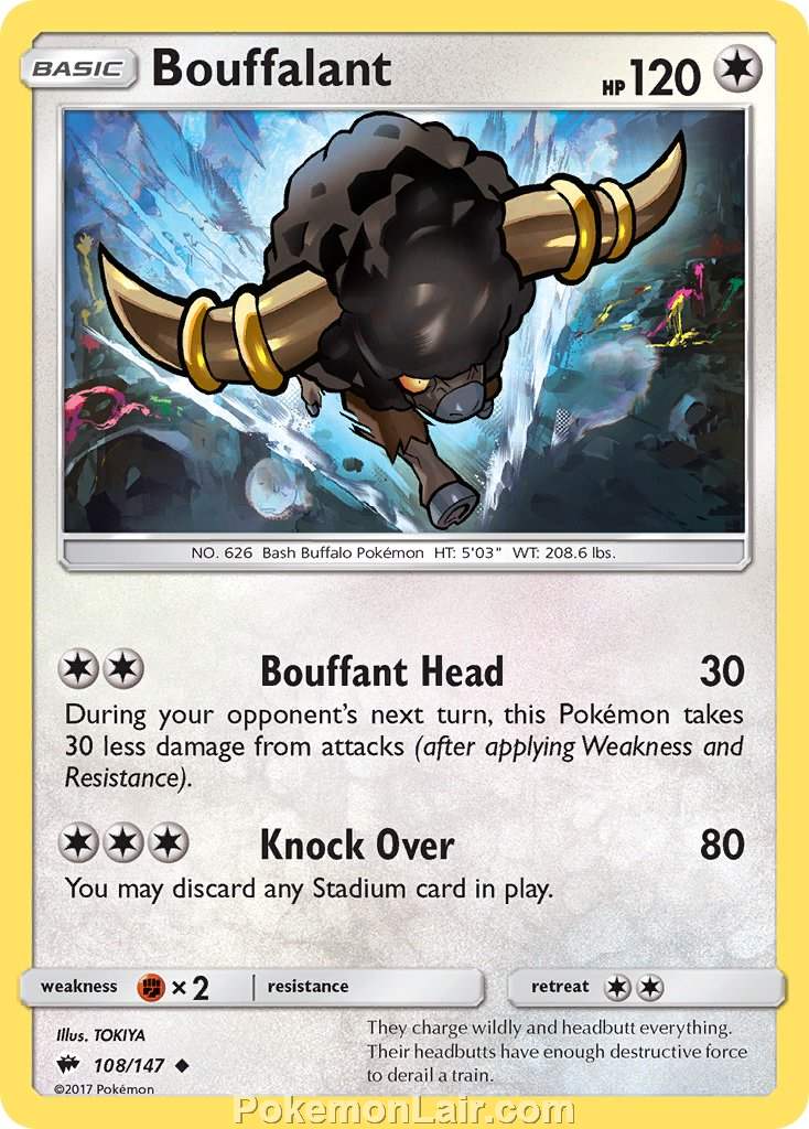 2017 Pokemon Trading Card Game Burning Shadows Set – 108 Bouffalant