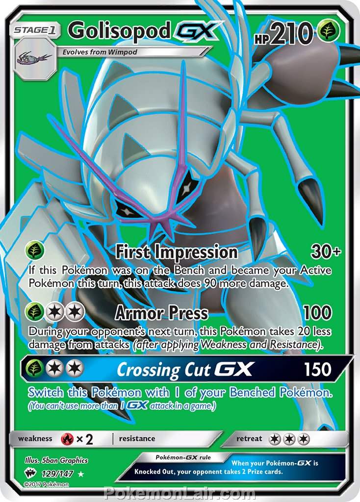 2017 Pokemon Trading Card Game Burning Shadows Set – 129 Golisopod GX