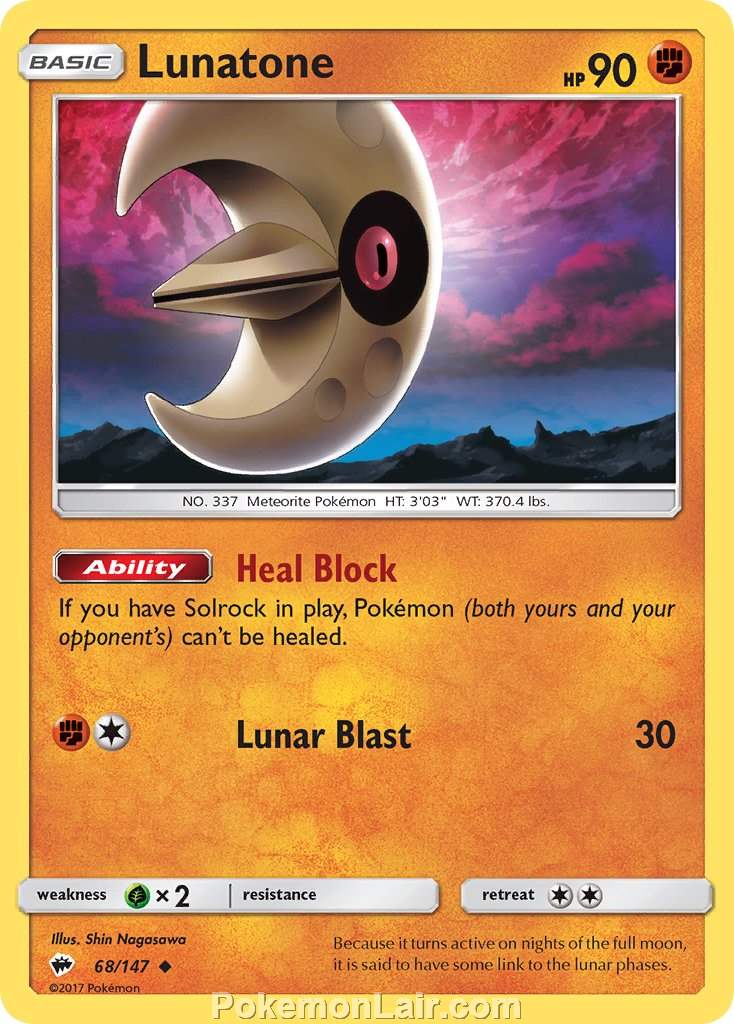 2017 Pokemon Trading Card Game Burning Shadows Set – 68 Lunatone