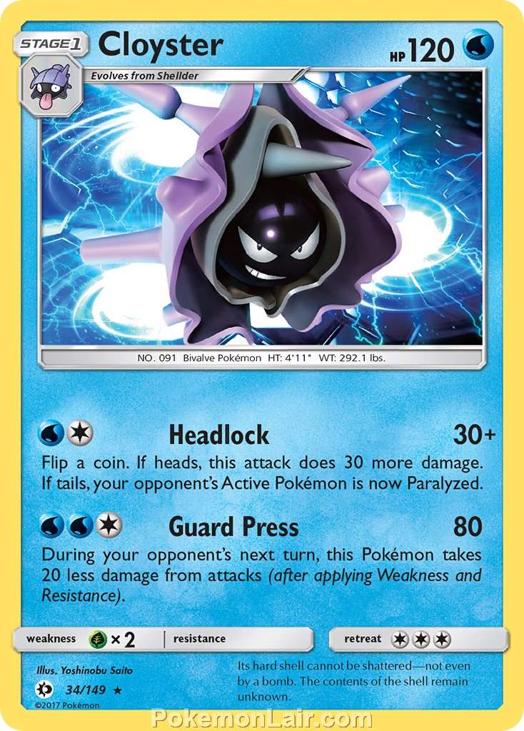 2017 Pokemon Trading Card Game Sun Moon Price List – 34 Cloyster