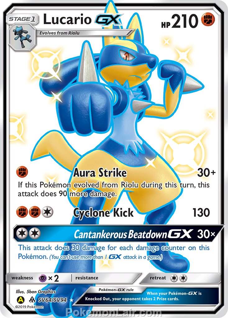 2018 Pokemon Trading Card Game Forbidden Light Set – SV64 Lucario GX