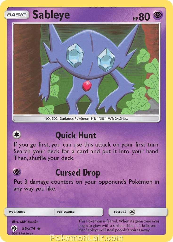 2018 Pokemon Trading Card Game Lost Thunder Price List – 96 Sableye