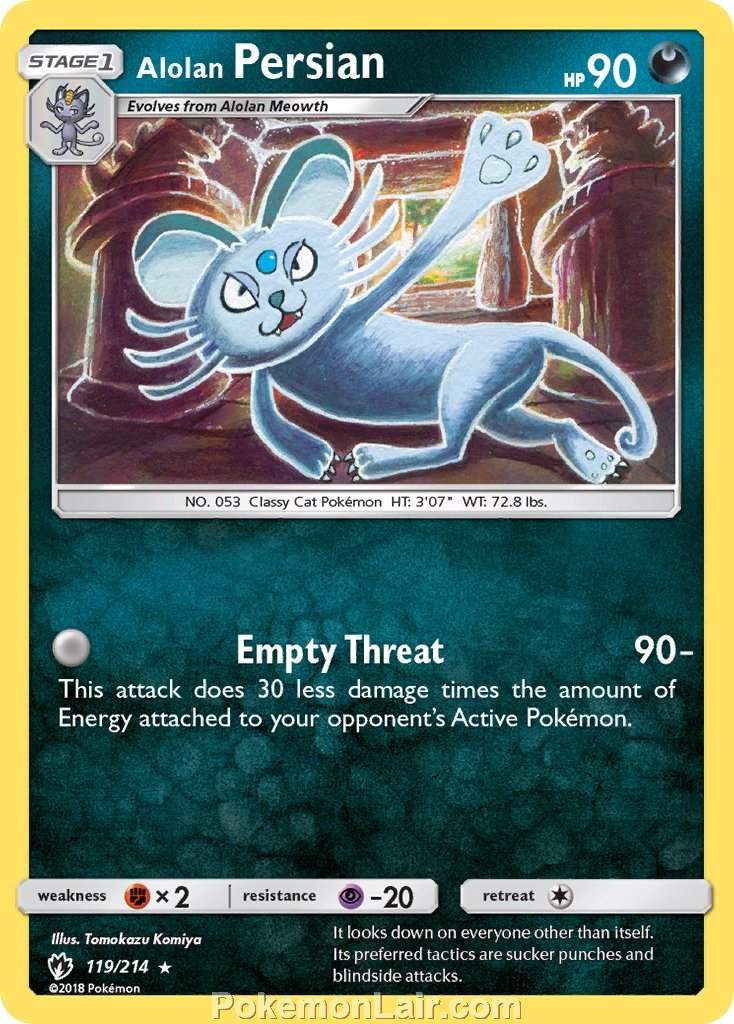 2018 Pokemon Trading Card Game Lost Thunder Set – 119 Alolan Persian