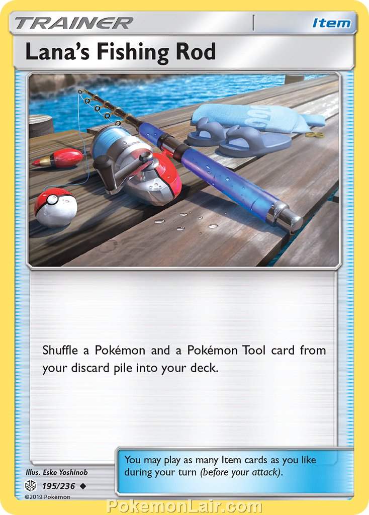 2019 Pokemon Trading Card Game Cosmic Eclipse Price List – 195 Lanas Fishing Rod