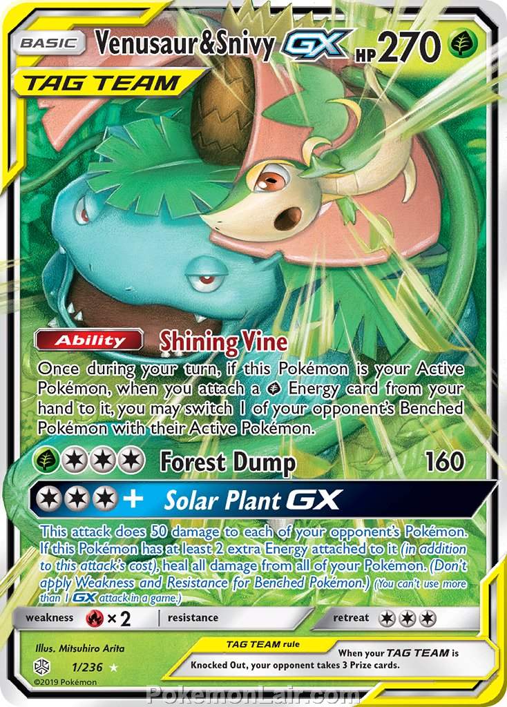 2019 Pokemon Trading Card Game Cosmic Eclipse Set – 1 Venusaur & Snivy GX