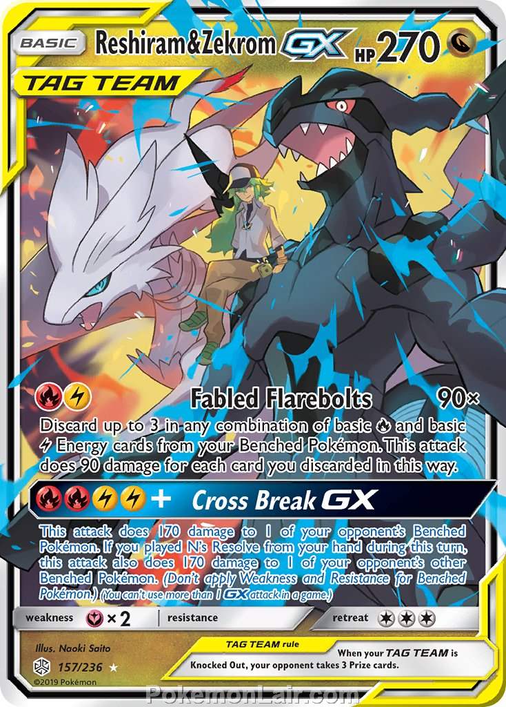 2019 Pokemon Trading Card Game Cosmic Eclipse Set – 157 Reshiram Zekrom GX