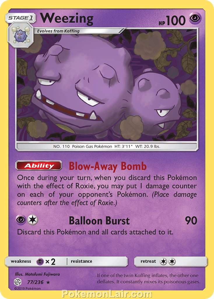 2019 Pokemon Trading Card Game Cosmic Eclipse Set – 77 Weezing