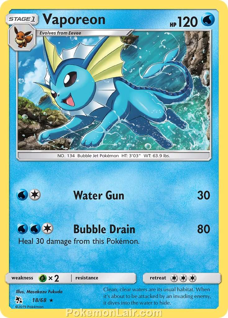 2019 Pokemon Trading Card Game Hidden Fates Set – 18 Vaporeon