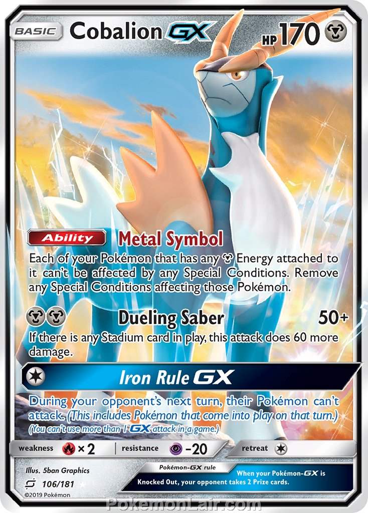 2019 Pokemon Trading Card Game Team Up Price List – 106 Cobalion GX