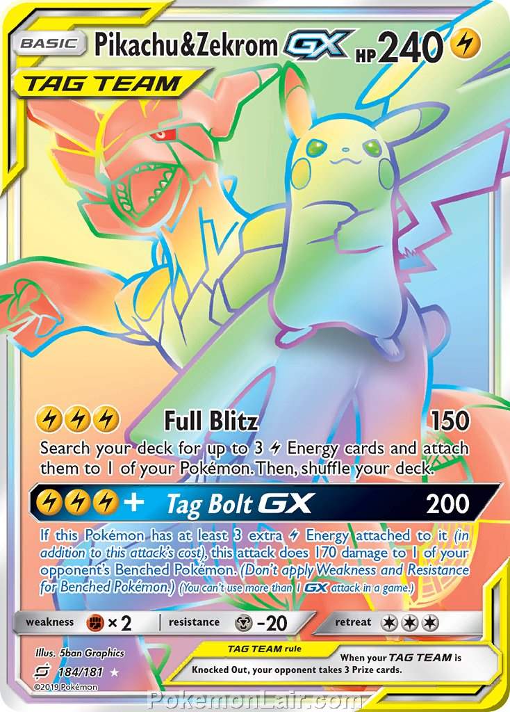 2019 Pokemon Trading Card Game Team Up Price List – 184 Pikachu Zekrom GX