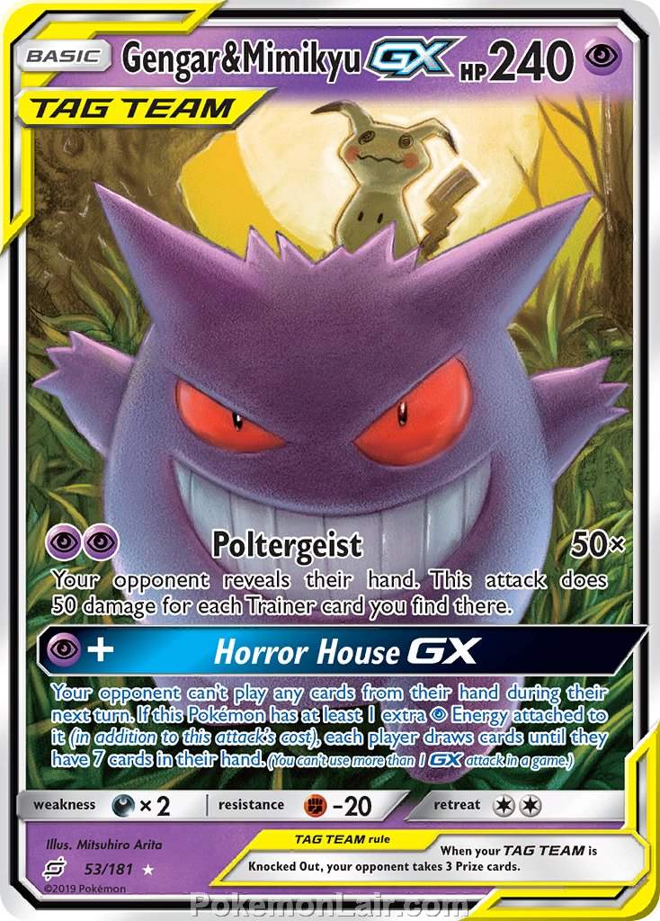 2019 Pokemon Trading Card Game Team Up Price List – 53 Gengar Mimikyu GX