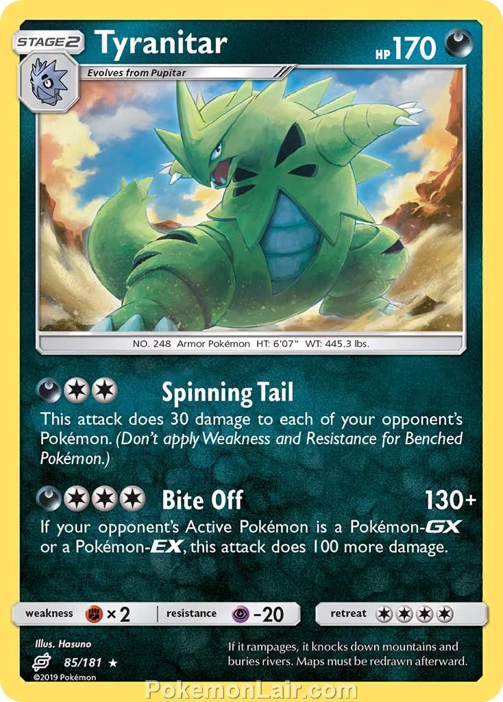 2019 Pokemon Trading Card Game Team Up Price List – 85 Tyranitar