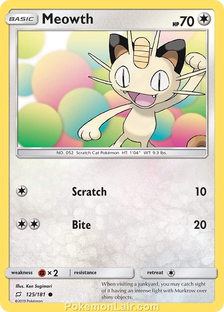 2019 Pokemon Trading Card Game Team Up Set – 125 Meowth