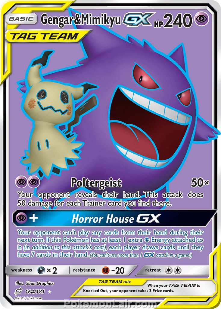 2019 Pokemon Trading Card Game Team Up Set – 164 Gengar Mimikyu GX