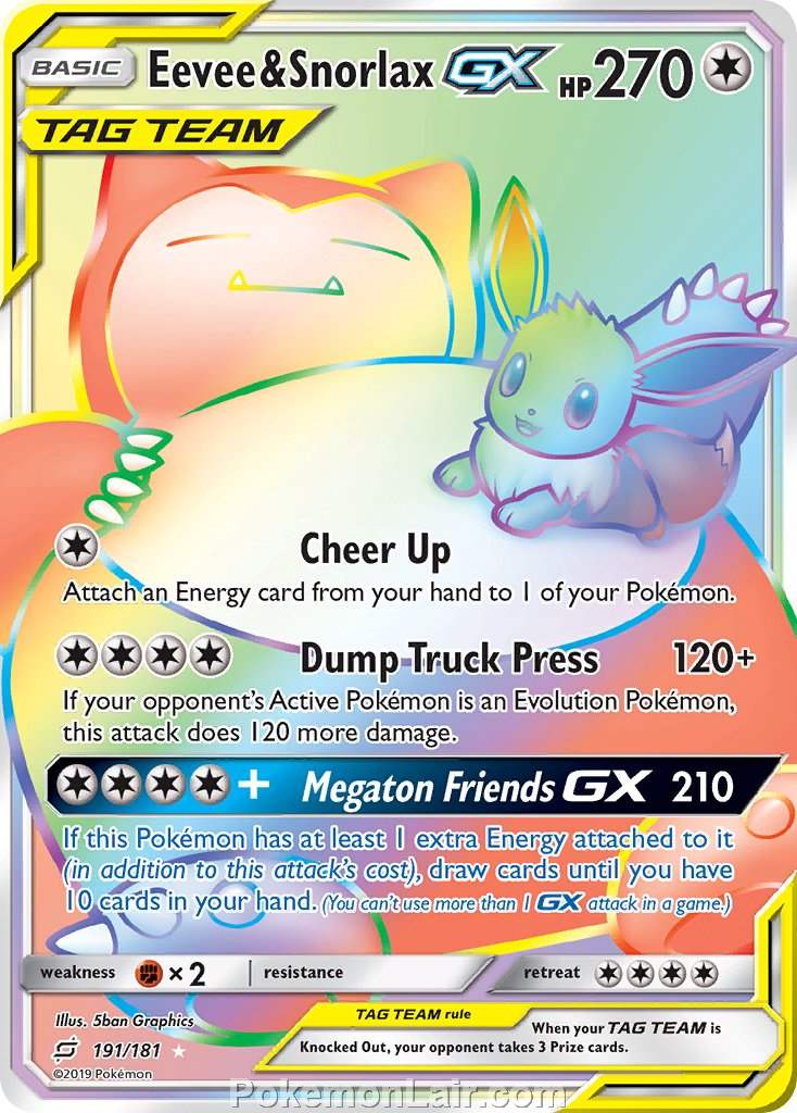 2019 Pokemon Trading Card Game Team Up Set – 191 Eevee Snorlax GX