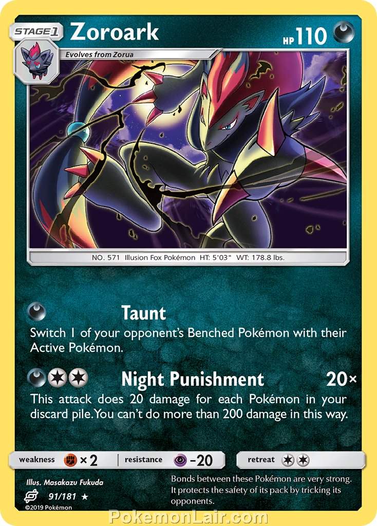 2019 Pokemon Trading Card Game Team Up Set – 91 Zoroark