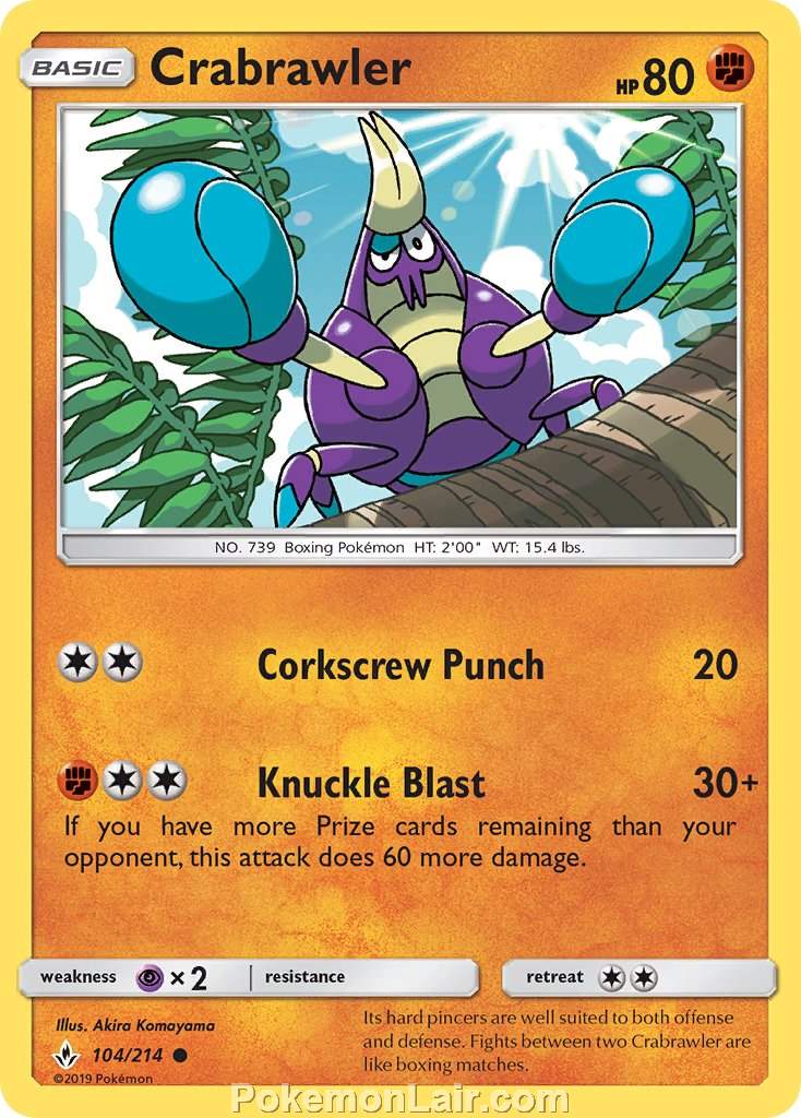 2019 Pokemon Trading Card Game Unbroken Bonds Price List – 104 Crabrawler