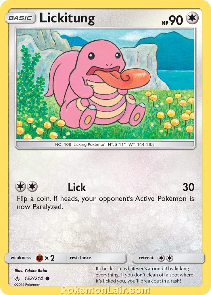 2019 Pokemon Trading Card Game Unbroken Bonds Price List – 152 Lickitung