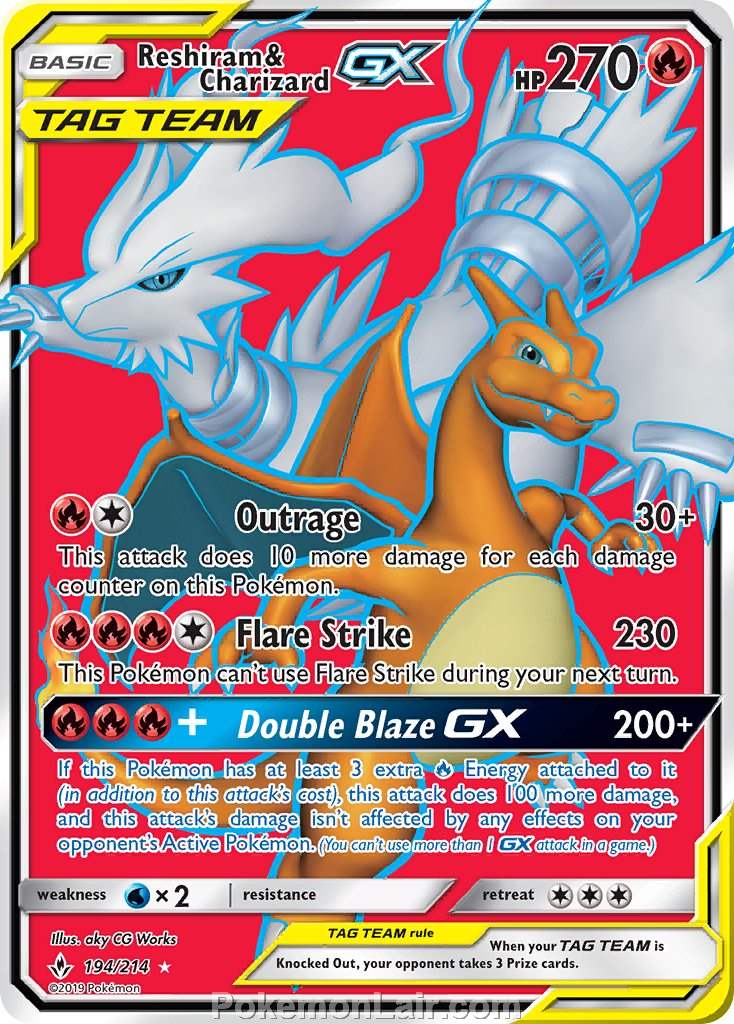 2019 Pokemon Trading Card Game Unbroken Bonds Price List – 194 Reshiram Charizard GX