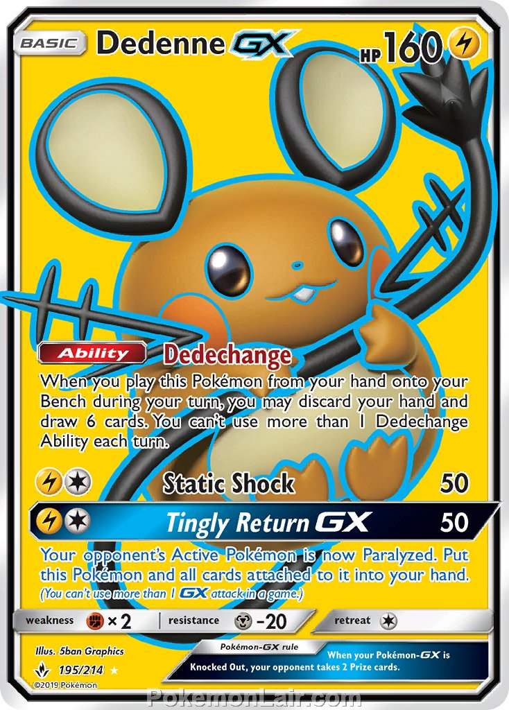 2019 Pokemon Trading Card Game Unbroken Bonds Price List – 195 Dedenne GX