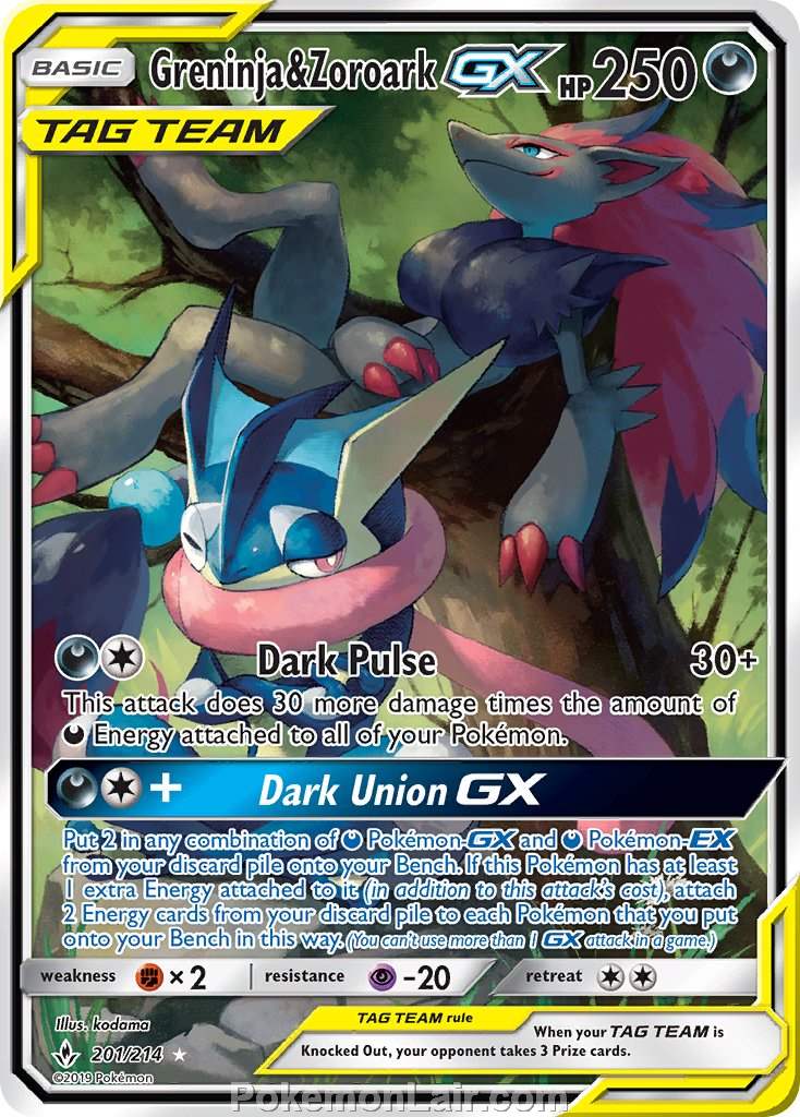 2019 Pokemon Trading Card Game Unbroken Bonds Price List – 201 Greninja Zoroark GX