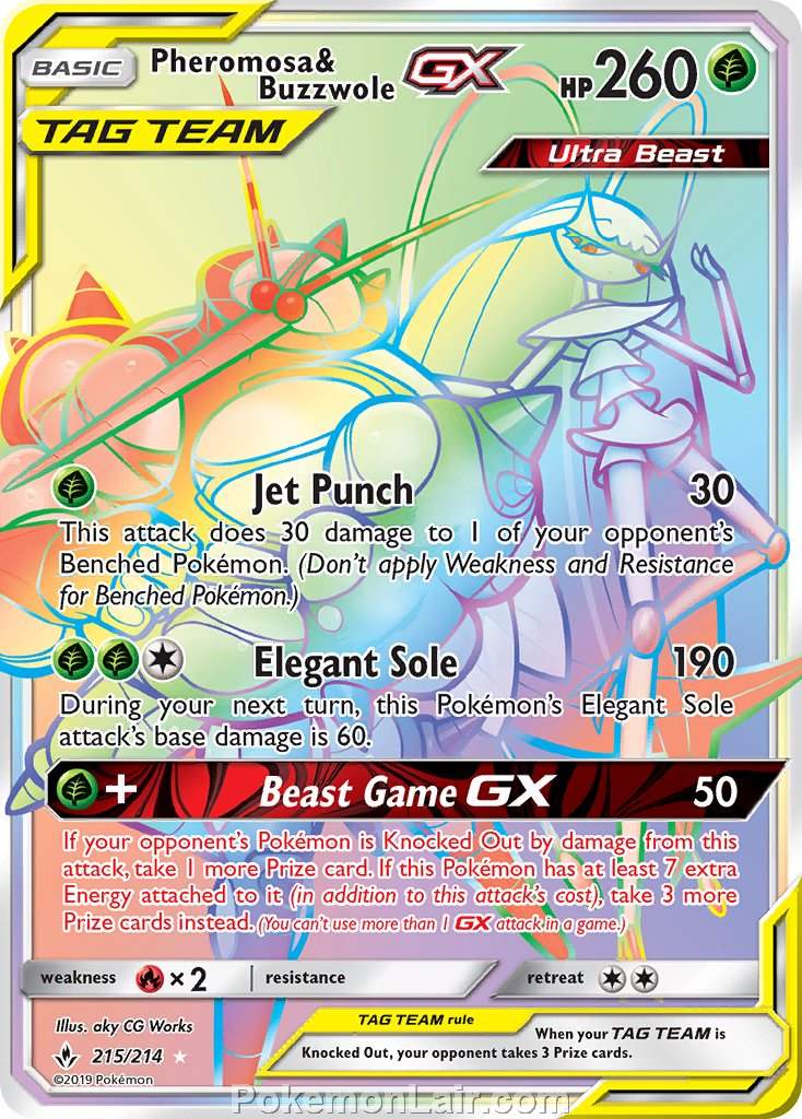 2019 Pokemon Trading Card Game Unbroken Bonds Price List – 215 Pheromosa Buzzwole GX