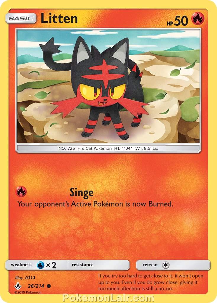 2019 Pokemon Trading Card Game Unbroken Bonds Price List – 26 Litten