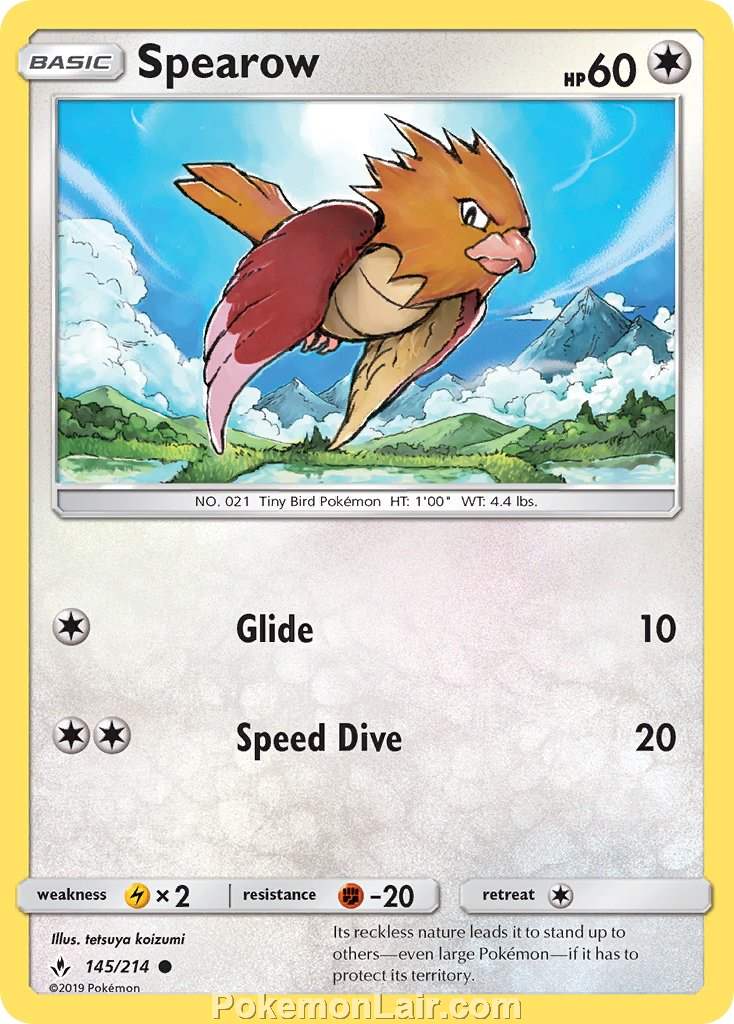 2019 Pokemon Trading Card Game Unbroken Bonds Set – 145 Spearow