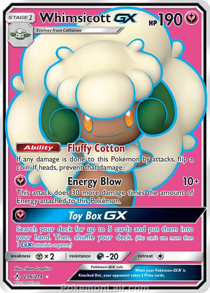 2019 Pokemon Trading Card Game Unbroken Bonds Set – 206 Whimsicott GX